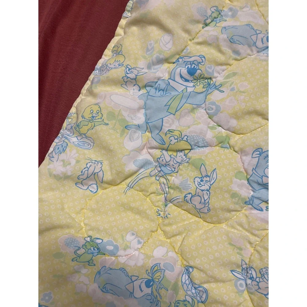 Vintage 1979 Hanna-Barbera Yogi Bear Pebbles Baby Quilt Blanket Yellow Pastel